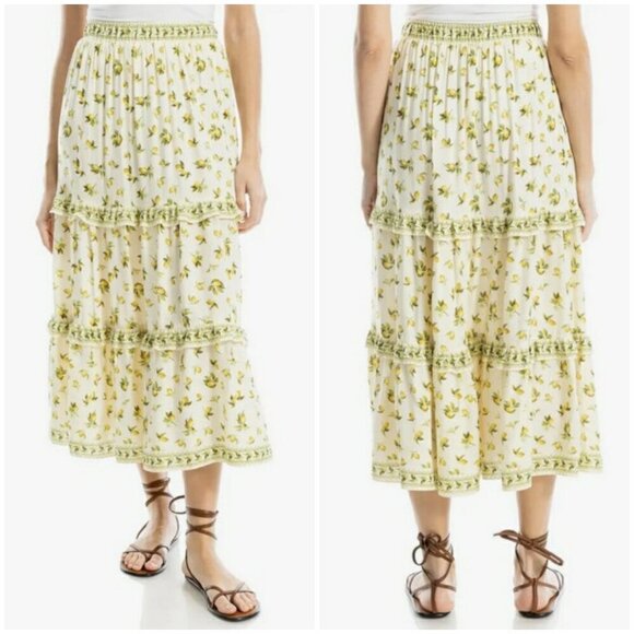 💕MAX STUDIO💕 Ruffle Tiered Midi Skirt ~ Natural Lemon Harvest XL NWT - Picture 1 of 14